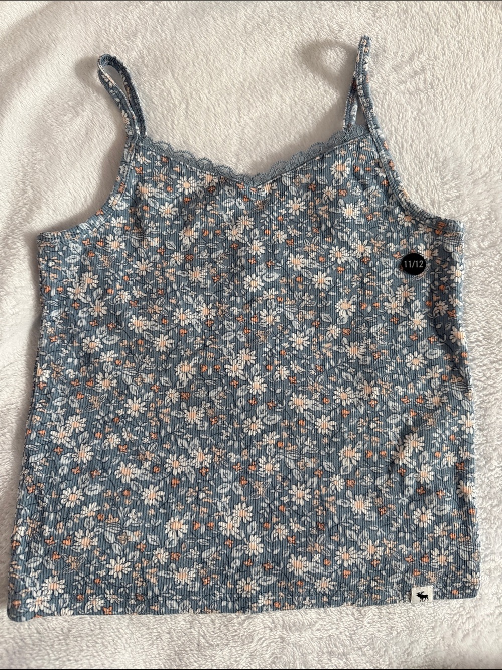 abercrombie kids Dusty Blue Floral Ribbed Cami with Lace Trim